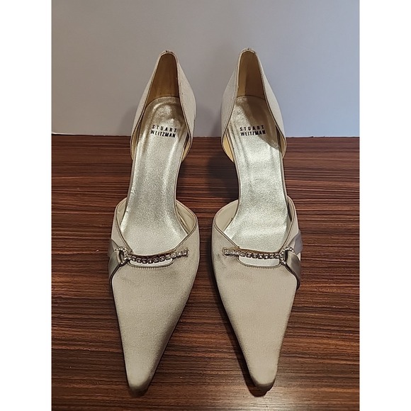 Stuart Weitzman Shoes - Unique Vintage Stuart Weitzman 8.5 Silver Gray Satin Rhinestone Jeweled Heels